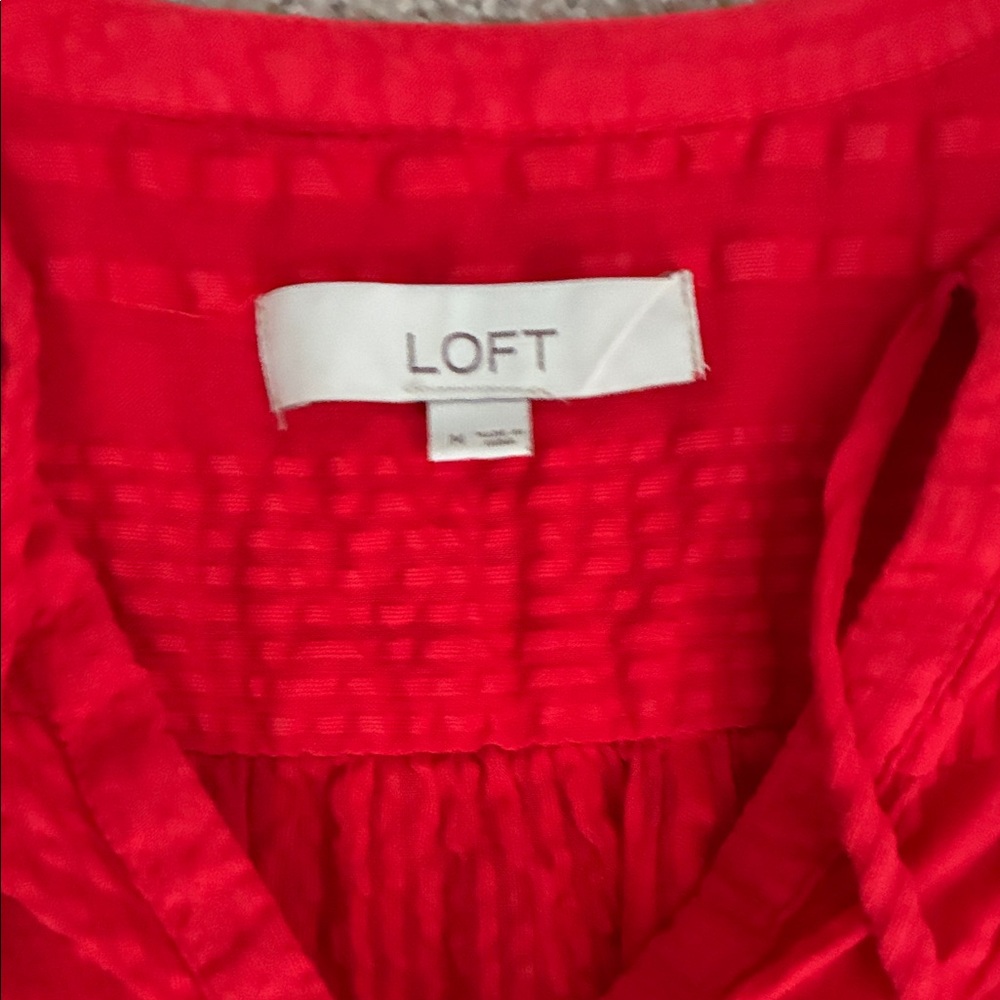 LOFT Red Ruffle Sleeve Blouse - Picture 2 of 2